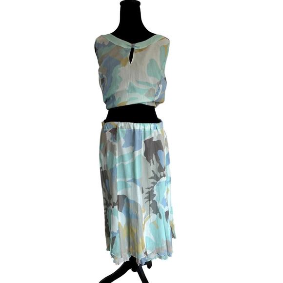 Un Jour Ailleurs 100% Silk 3 Piece Set Top Skirt Shawl Women's Size 14 - Picture 2 of 9